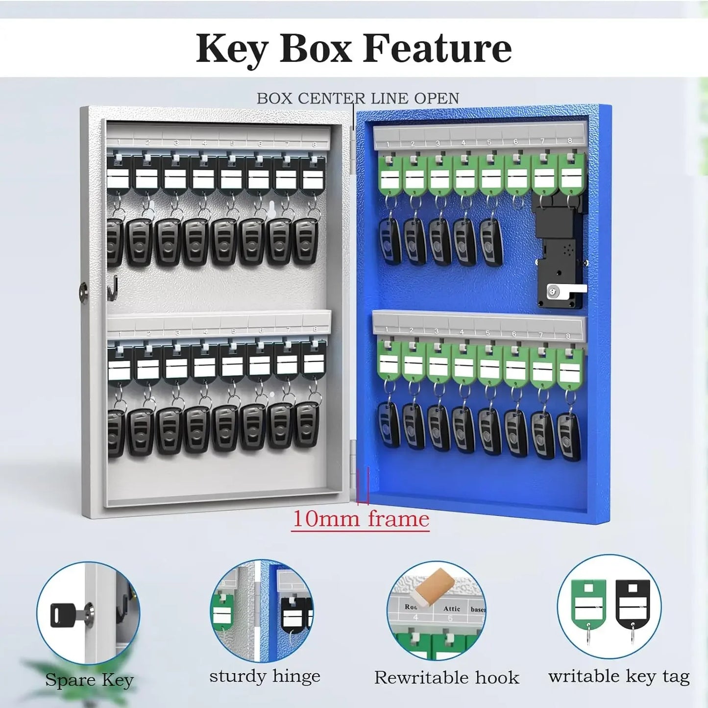 32 Key Lock Box, Intelligent Wall Mounted Key Storage Cabinet,OTP/APP Bluetooth/fixed Code Unlocking Key Management Safe