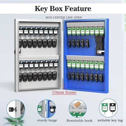 32 Key Lock Box, Intelligent Wall Mounted Key Storage Cabinet,OTP/APP Bluetooth/fixed Code Unlocking Key Management Safe
