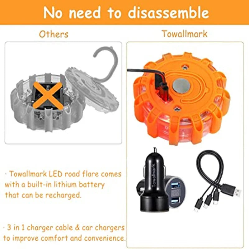 3 Pack LED Road Flares Flashing Emergency Warning Light