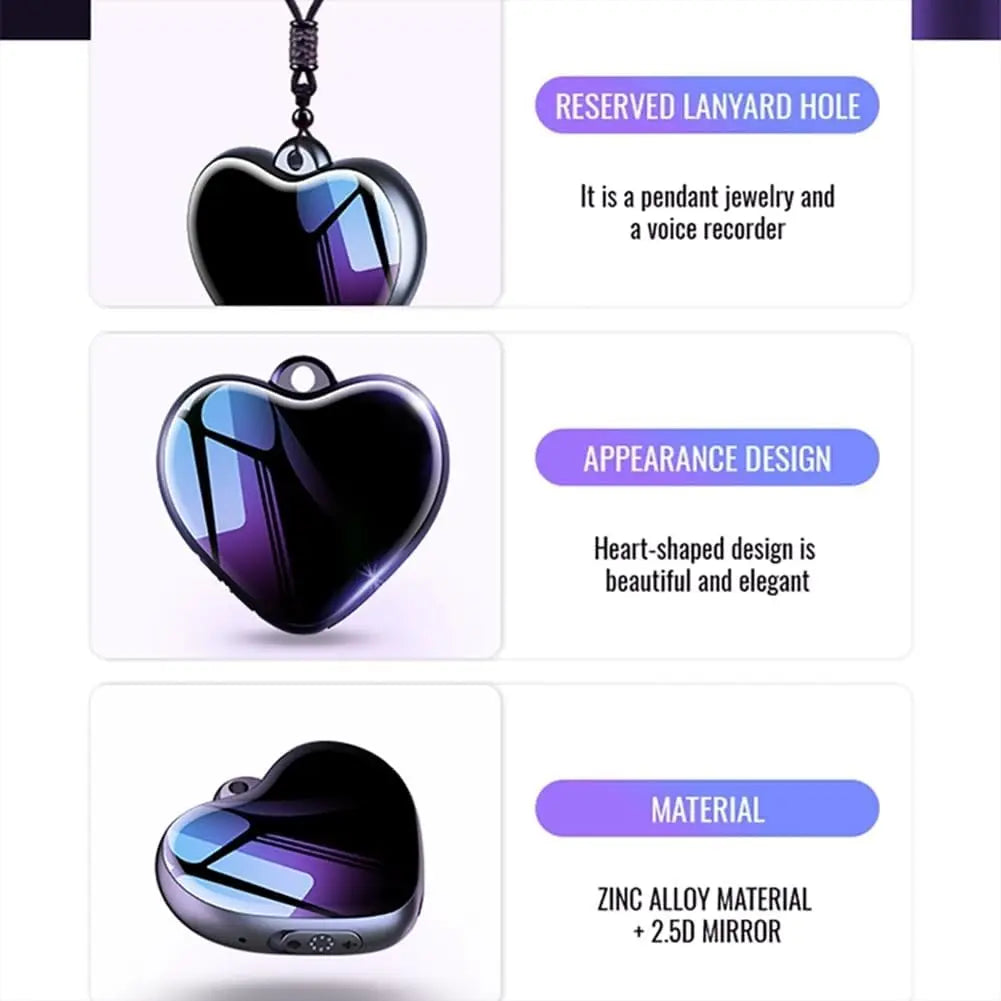 Heart Shape Voice Activated Recorder Timing Micro Recording Pendant Mini Voice Recorder HD Noise Reduction Audio Sound Recorder