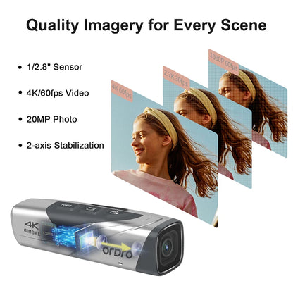 ORDRO EP8 4K 60fps Video Camera Head Wearable Digital Camcorder for Youtube Professional 2-Axis Gimbal Stabilization Vlog Camera