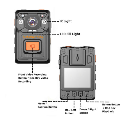 SHARPWITNESS 1440P Body Worn Camera GPS Video Recorder Front Big Recoriding Button Night Vision Police DVR