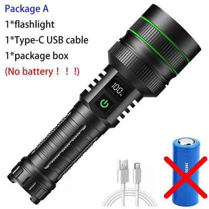 20000000LM Most Powerful LED Flashlight Rechargeable Type-c Flashlight Long Range 2000M