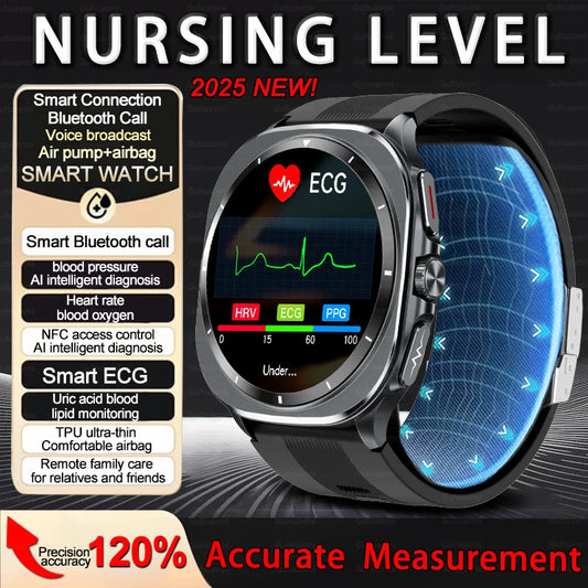 2025 New Nursing level Air Pump ECG+PPG Blood Pressure NFC Smart Watches