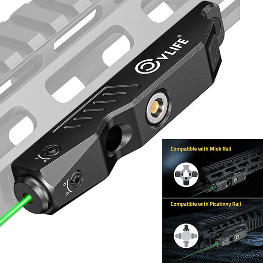 CVLIFE Tactical Green Laser Sight Rifle Compact Low Profile Sights Compatible with M-Lok Picatinny Rail Rechargeable Strobe Mode