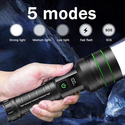 20000000LM Most Powerful LED Flashlight Rechargeable Type-c Flashlight Long Range 2000M