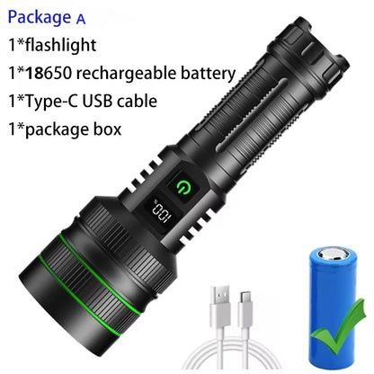 20000000LM Most Powerful LED Flashlight Rechargeable Type-c Flashlight Long Range 2000M