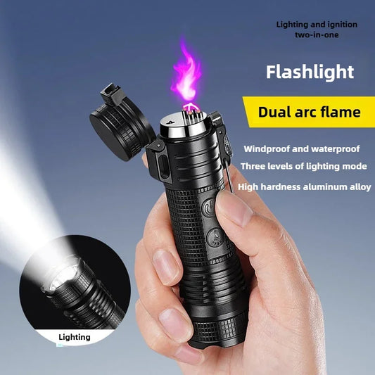 Outdoor Waterproof Flashlight Double Arc Lighter