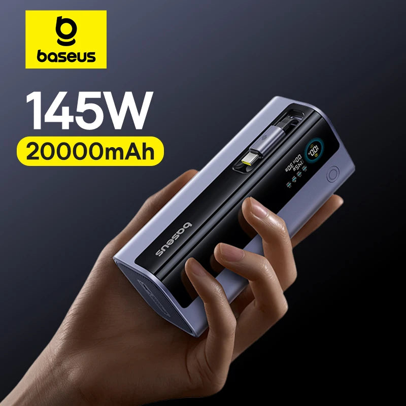 Baseus 145W Power Bank 20000mAh Built-In 100W Retractable Type C Cable Fast Charge  External  PowerBank
