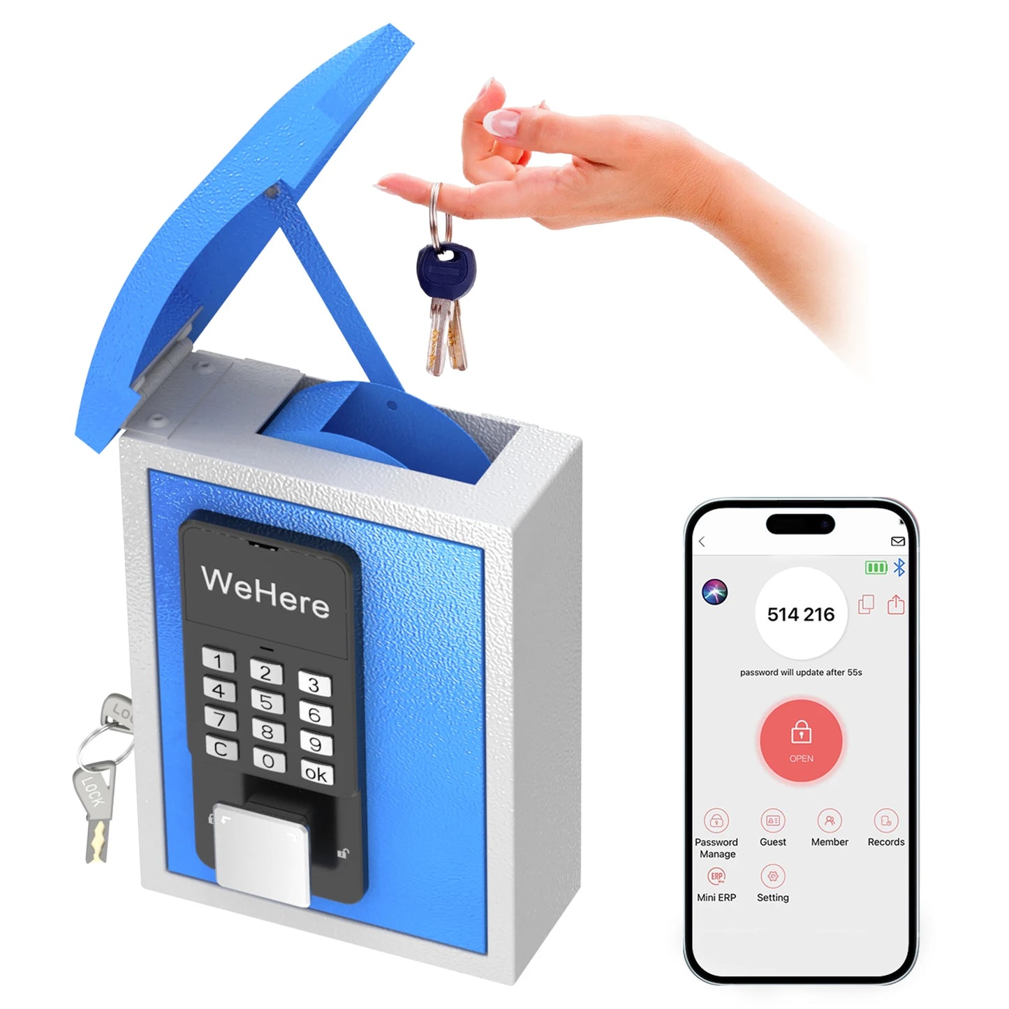 Password Remote Control Key Lock Box Wall Mount with Key Drop Slot Key Storage Box Smart Key Safe OTP/APP Bluetooth/Code Unlock