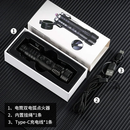 Outdoor Waterproof Flashlight Double Arc Lighter