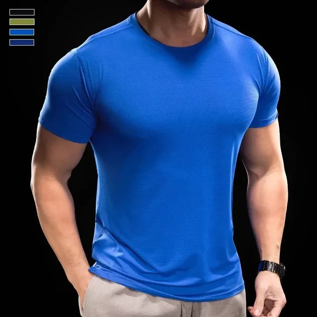 Ice Silk Men's Running Gym Shirt - Elastic Fit Quick Dry Sports Tee for Summer