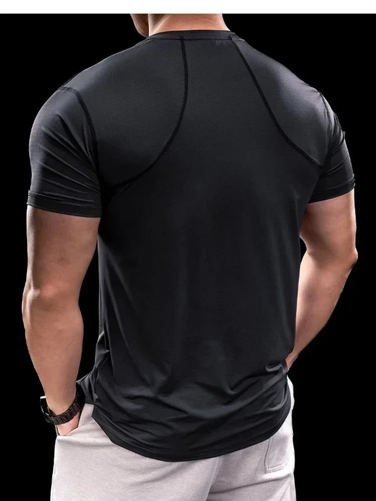 Ice Silk Men's Running Gym Shirt - Elastic Fit Quick Dry Sports Tee for Summer