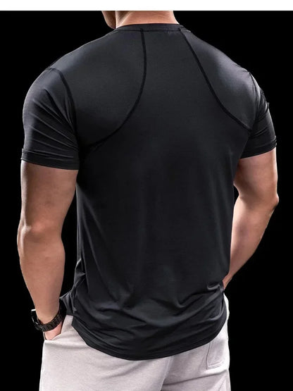 Ice Silk Men's Running Gym Shirt - Elastic Fit Quick Dry Sports Tee for Summer