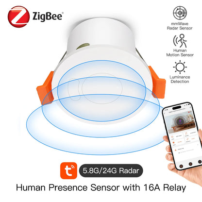 Upgrade Your Home Security with ZigBee MmWave Radar Human Presence Motion Sensor - Smart Illuminance & Distance Detection for Tuya Home Automation