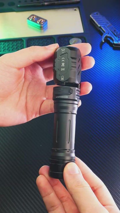 Tank007 WK1 Bidirectional Rotation Flashlight 1400 Lumen Rechargeable LED Torch 18650