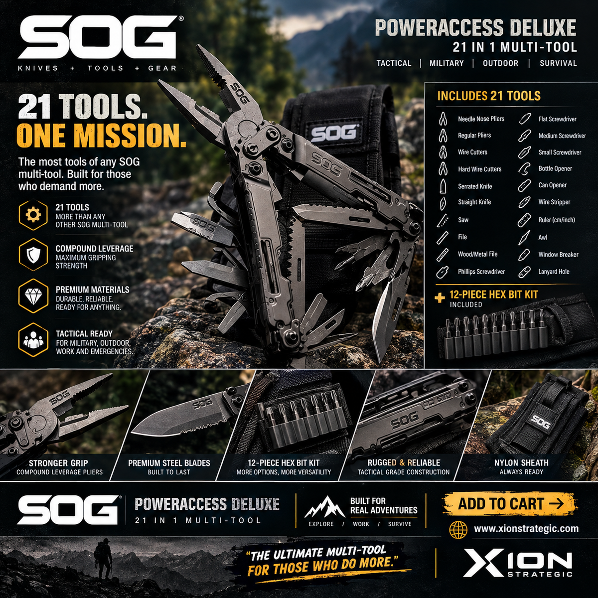SOG 21 in 1 PowerAccess Deluxe Multi-Tool Military Tactical Folding Multitool Pliers Outdoor Survival Camping - PA2001/2002-CP